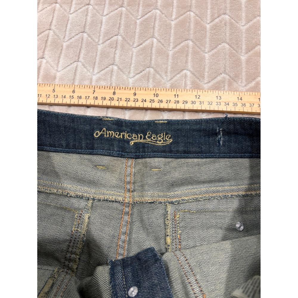 American Eagle Wide Leg Dark Wash Jeans Button Fly Patch Pockets Size 12 - Picture 7 of 12